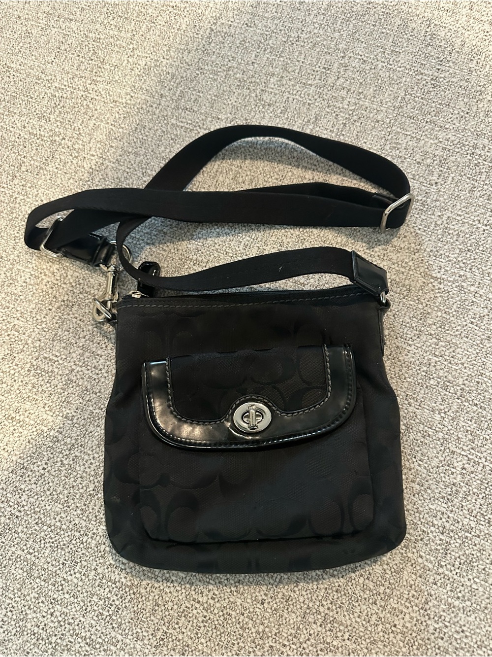 Vintage Coach Black Signature Canvas Crossbody with Turnlock Flap